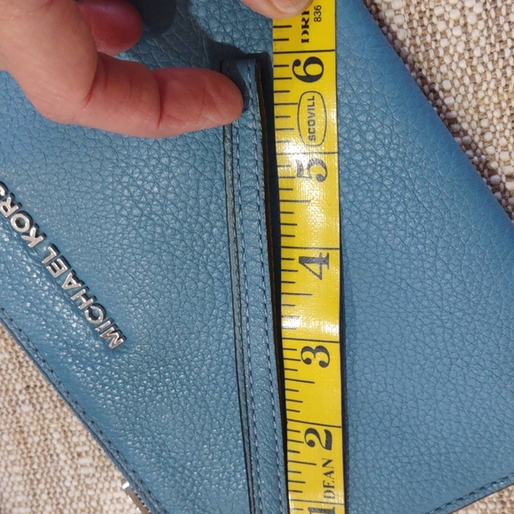 Michael Kors Blue Pebble Leather Single Zip Clutch with Wrist Strap - Picture 11 of 16